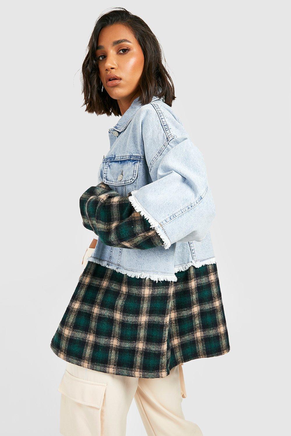 Sirius plaid best sale mixed denim jacket